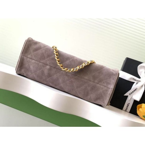 Replica Borsa tote Chanel grande con tracolla a catena AS5303 Scamosciato Grigio