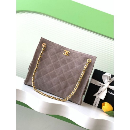 Replica Borsa tote Chanel grande con tracolla a catena AS5303 Scamosciato Grigio