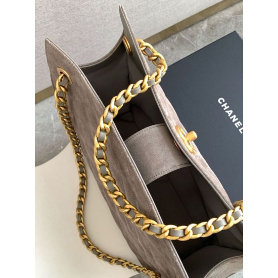 Replica Borsa tote Chanel grande con tracolla a catena AS5303 Scamosciato Grigio