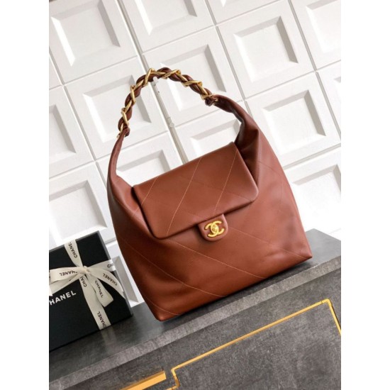 Replica Borsa hobo Chanel Maxi AS5839 Pelle di vitello marrone