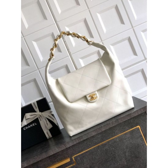 Replica Borsa hobo Chanel Maxi AS5839 Pelle di vitello bianca