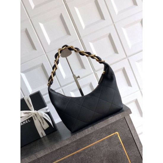 Replica Borsa Hobo Chanel Piccola AS5837 Pelle di Vitello Nera Imitazioni Replica Borsa Hobo Chanel Piccola AS5837 Pelle di Vitello Nera