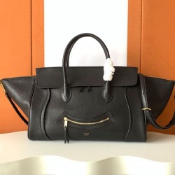 Replica borse griffate tote a spalla media Luggage Celine morbida pelle di agnello lucida nera