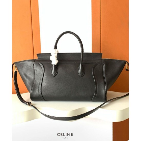 Replica borse griffate tote a spalla media Luggage Celine morbida pelle di agnello lucida nera Imitazioni Replica borse griffate tote a spalla media Luggage Celine morbida pelle di agnello lucida nera