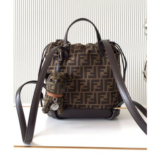 Replica Zaino con coulisse in tessuto jacquard FF Fendi 8BZ057 Caffè Imitazioni Replica Zaino con coulisse in tessuto jacquard FF Fendi 8BZ057 Caffè