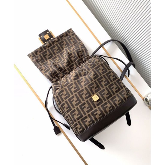 Replica Zaino con coulisse in tessuto jacquard FF Fendi 8BZ057 Caffè Imitazioni Replica Zaino con coulisse in tessuto jacquard FF Fendi 8BZ057 Caffè