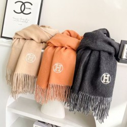 Replica Alta gamma Sciarpa unisex classica Hermès in cashmere 70x200 arancione