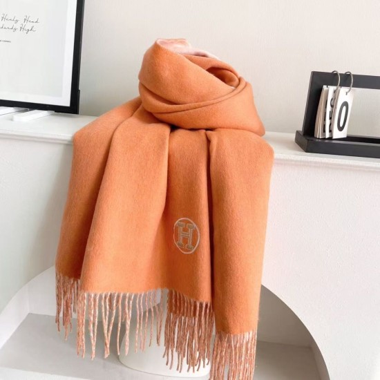 Replica Alta gamma Sciarpa unisex classica Hermès in cashmere 70x200 arancione