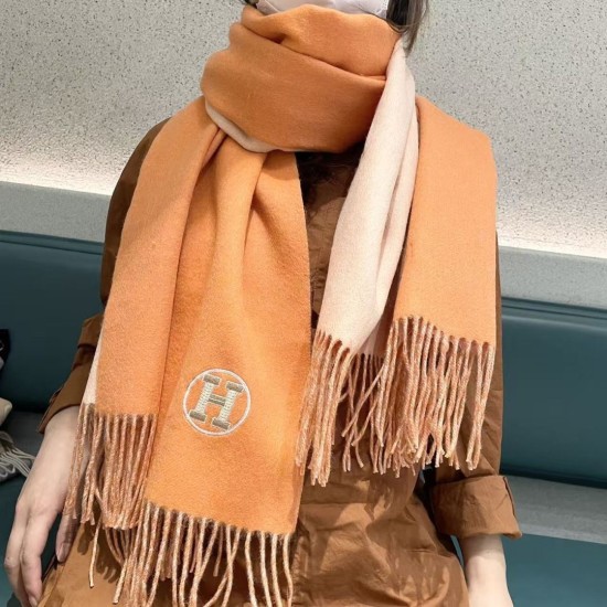 Replica Alta gamma Sciarpa unisex classica Hermès in cashmere 70x200 arancione