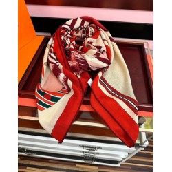 Fazzoletto Hermès in cashmere e seta Ondsdemarch 140 rosso