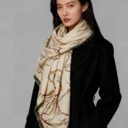 Replica Alta gamma Sciarpa reversibile in cashmere Hermès con motivo a cavallo che salta 140 Verde