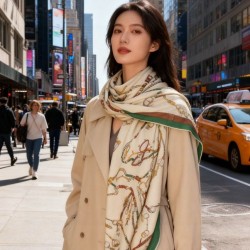 Replica Alta gamma Sciarpa reversibile in cashmere Hermès con motivo a cavallo che salta 140 Verde