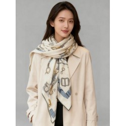 Sciarpa reversibile in cashmere Hermès con motivo a cavallo che salta 140 Blu