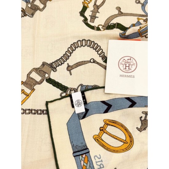 Replica Borsa Sciarpa reversibile in cashmere Hermès con motivo a cavallo che salta 140 Blu