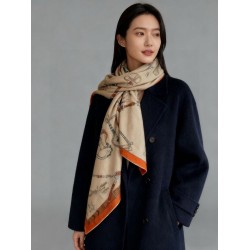 Sciarpa reversibile in cashmere Hermès con motivo a cavallo che salta 140 Organge