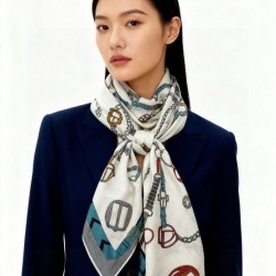 Replica Sciarpa reversibile Hermès in cashmere con motivo a cavallo che salta 140