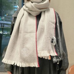 Replica Sciarpa in lana a spina di pesce Hermès 36 x 200 cm Grigio