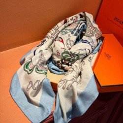 Replica Qualità da grande Sciarpe reversibili in velluto colorato Hermès Sciarpa 140 cm Blu