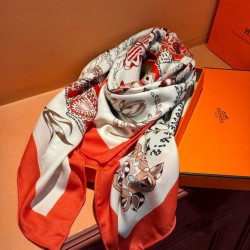 Replica Pari Sciarpa quadrata reversibile in velluto colorato Hermès 140 cm Rosso