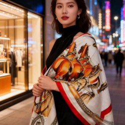Replica Borsa Scialle Hermès reversibile in velluto tono su tono con finimenti per cavalli stile balestra 135 Rosso