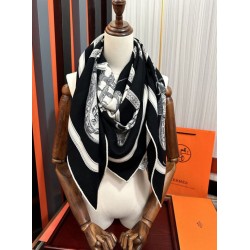 Fazzoletto reversibile in seta e cashmere Hermès 135 Nero