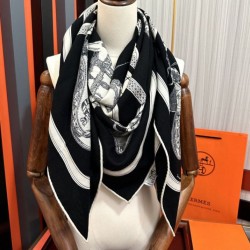Replica Fazzoletto reversibile in seta e cashmere Hermès 135 Nero