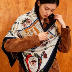 Replica Alta gamma Sciarpa quadrata reversibile in cashmere Hermès 140 Nero
