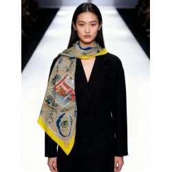Sciarpa quadrata reversibile in cashmere Hermès 140 Giallo