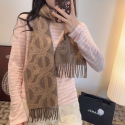 Replica Sciarpa classica reversibile in lana d'agnello Hermès 35 x 200 Marrone