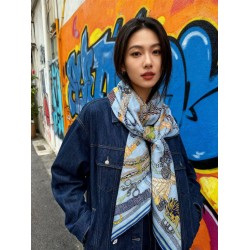 Foulard quadrato in velluto intrecciato a mano Hermès, 140 blu