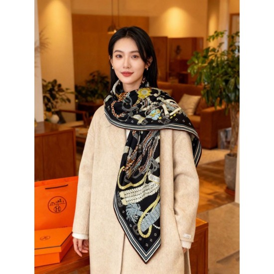 Replica Foulard quadrato in velluto intrecciato a mano Hermès, 140 nero