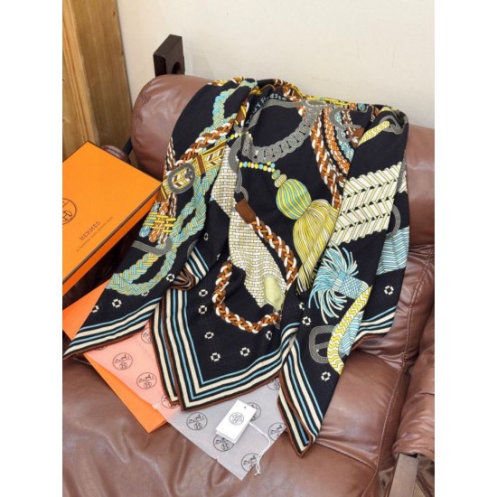 Replica Foulard quadrato in velluto intrecciato a mano Hermès, 140 nero