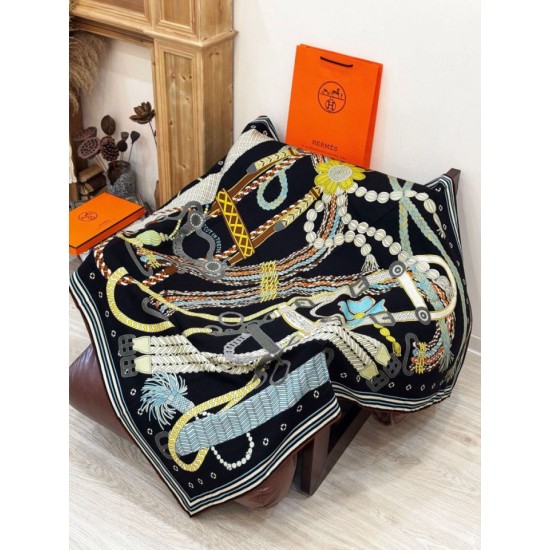 Replica Foulard quadrato in velluto intrecciato a mano Hermès, 140 nero