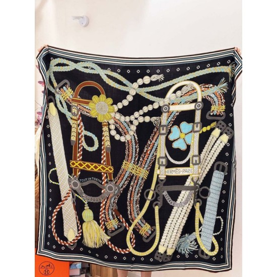 Replica Foulard quadrato in velluto intrecciato a mano Hermès, 140 nero