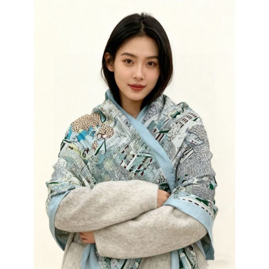 Replica Sciarpa reversibile in cashmere Hermès Animal City, 140 blu Imitazioni Replica Sciarpa reversibile in cashmere Hermès Animal City, 140 blu