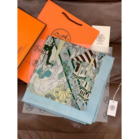 Replica Sciarpa reversibile in cashmere Hermès Animal City, 140 blu Imitazioni Replica Sciarpa reversibile in cashmere Hermès Animal City, 140 blu
