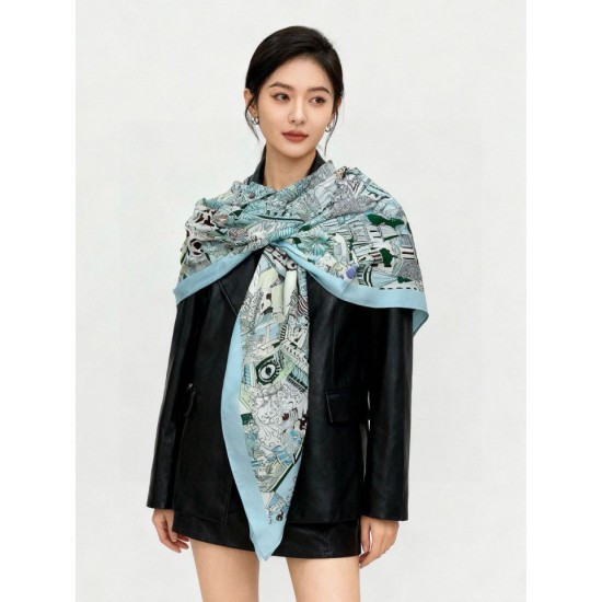 Replica Sciarpa reversibile in cashmere Hermès Animal City, 140 blu Imitazioni Replica Sciarpa reversibile in cashmere Hermès Animal City, 140 blu