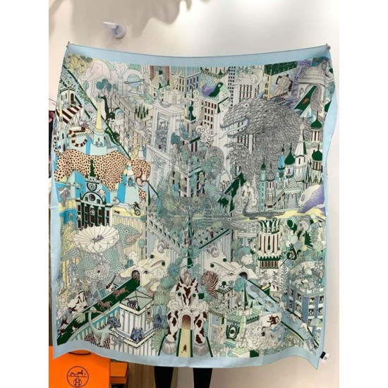 Replica Sciarpa reversibile in cashmere Hermès Animal City, 140 blu Imitazioni Replica Sciarpa reversibile in cashmere Hermès Animal City, 140 blu