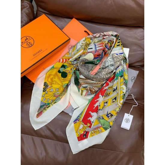 Replica Borsa Sciarpa reversibile in cashmere Hermès Animal City, 140 giallo Imitazioni Replica Borsa Sciarpa reversibile in cashmere Hermès Animal City, 140 giallo