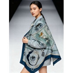 Hermès Rare Treasures Fazzoletto in cashmere reversibile 140 Blu