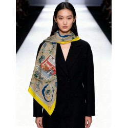 Fazzoletto reversibile in cashmere Hermès Rare Treasures, 140 giallo