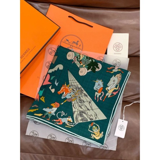 Replica Alta gamma Hermès Equestrian Academy Scialle in velluto reversibile 140 Verde