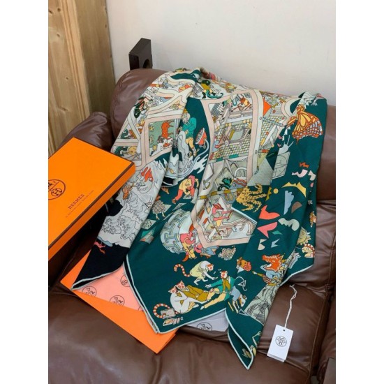 Replica Alta gamma Hermès Equestrian Academy Scialle in velluto reversibile 140 Verde