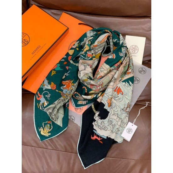 Replica Alta gamma Hermès Equestrian Academy Scialle in velluto reversibile 140 Verde