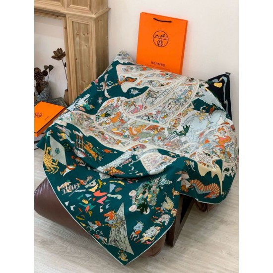 Replica Alta gamma Hermès Equestrian Academy Scialle in velluto reversibile 140 Verde