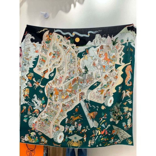 Replica Alta gamma Hermès Equestrian Academy Scialle in velluto reversibile 140 Verde