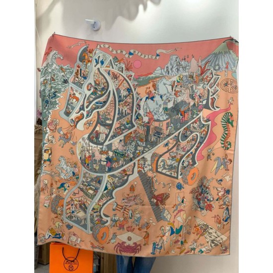 Replica Alta gamma Hermès Equestrian Academy Scialle in velluto reversibile 140 Rosa