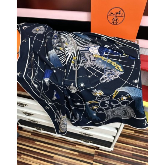 Replica Sciarpa in seta Hermès Starry Night Chorus e fazzoletto quadrato in cashmere 140 03