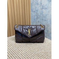 Borse a tracolla YSL Saint Laurent media Loulou Puffer Caffè