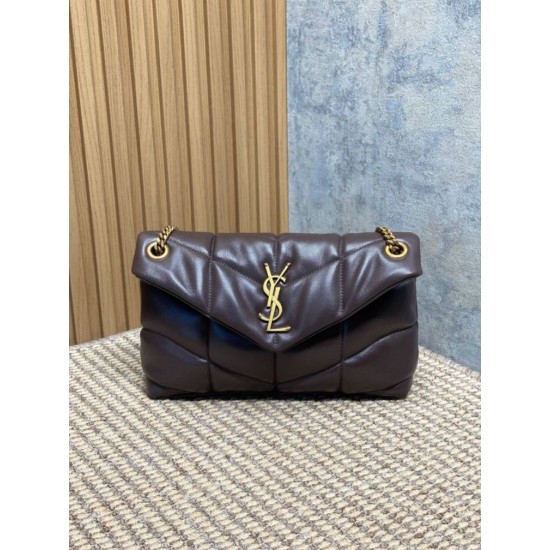 Replica Borse  a tracolla YSL Saint Laurent media Loulou Puffer Caffè